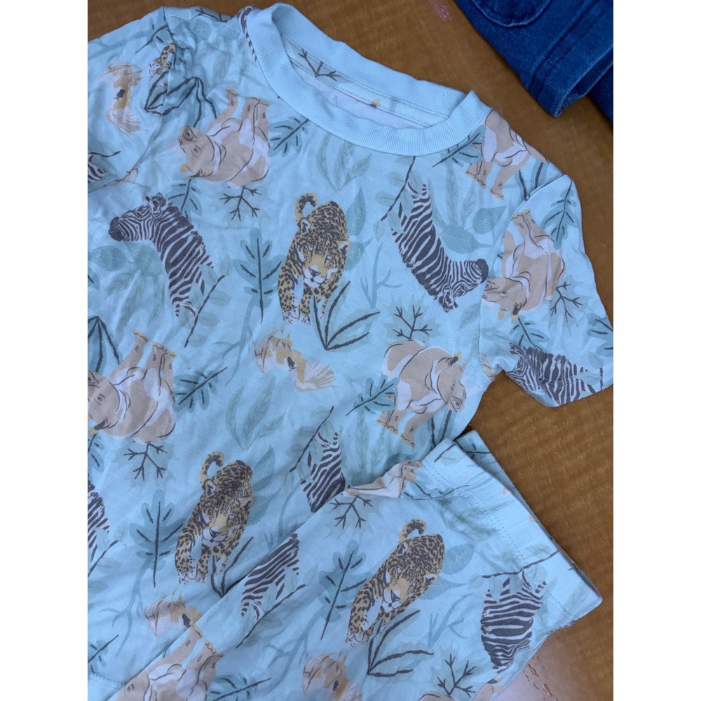 Animal Planet Kids Safari Pajama Set 4T Mint Green Leopard Zebra Rhino 2 Piece
